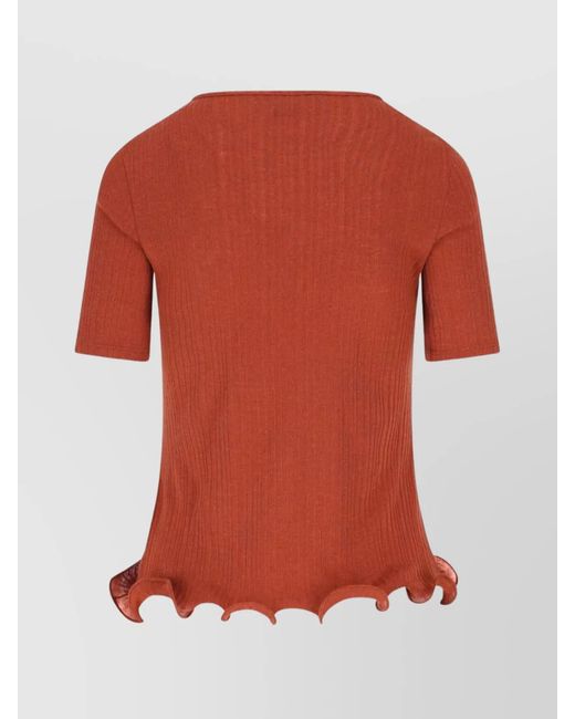 Fendi Red Virgin Wool Ribbed Short-Sleeve Crewneck Top