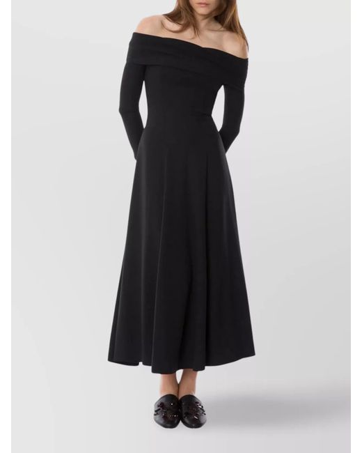 Alberta Ferretti Black Off The Shoulder Evening Dress