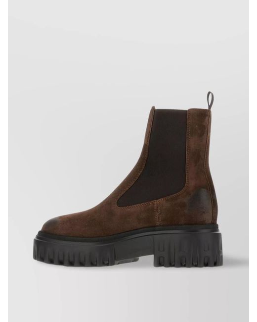 Hogan Brown Leather Chelsea Ankle Boots