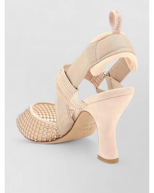 Fendi Natural Silk Crystal Embellished Slingback Sandals
