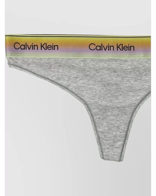Calvin Klein Gray Thong Band Logo Elastic Waistband