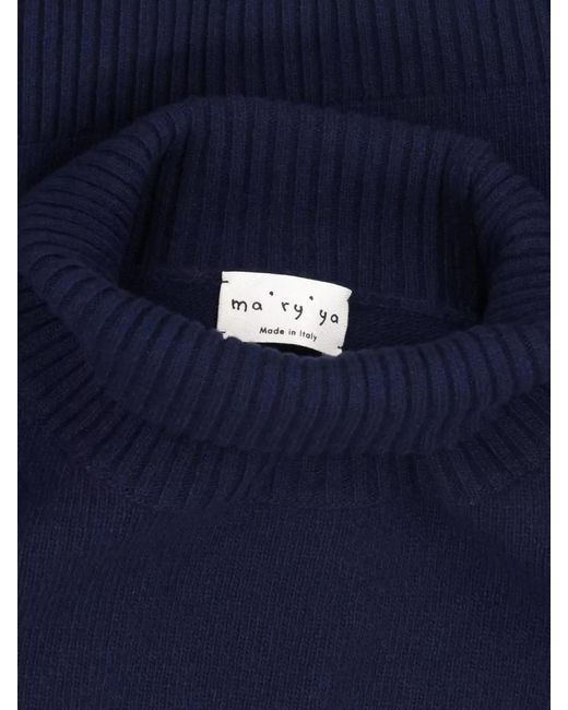 Ma'ry'ya Blue High Neck Cropped Ribbed Knit Top