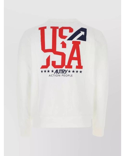 Autry White Ribbed Cotton Printed Sweatshirt for men