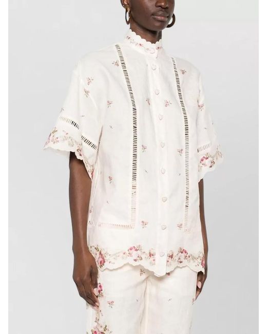 Zimmermann Natural Patience Linen Shirt Short Sleeves Embroidery