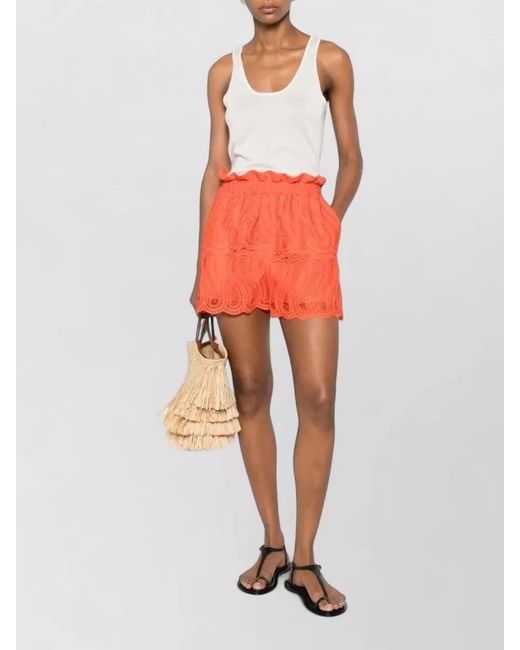 Raquel Diniz Red Bahia Lace Ruffle Shorts Scalloped Hem