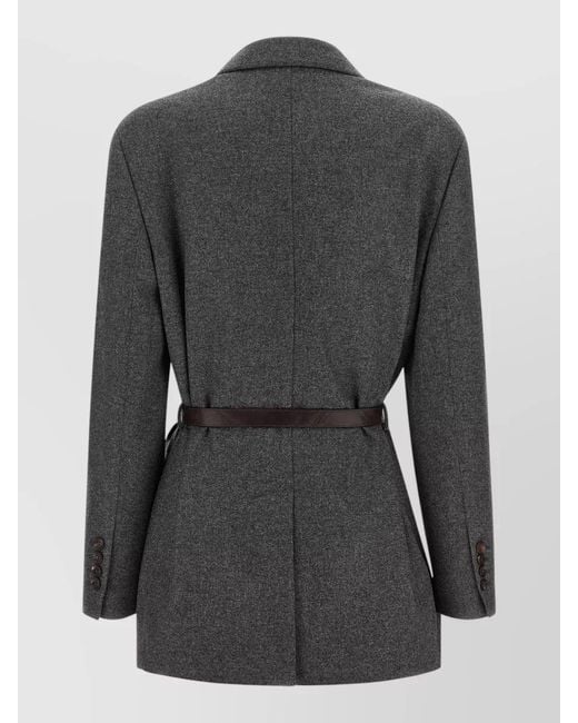 Brunello Cucinelli Black Tailored Blazer Mirror Lapels Leather Belt