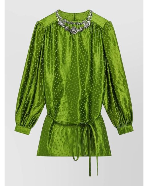 Valentino Green Polka Dot Top Long Sleeves Tie Waist
