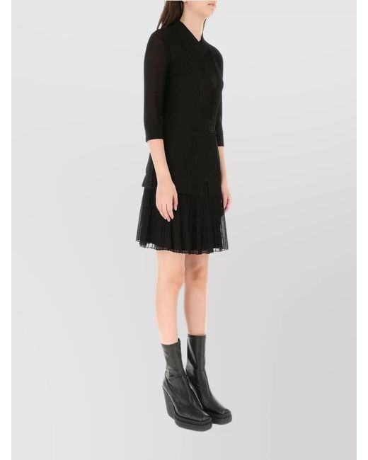 Givenchy Black Ribbed V-Neck 3/4-Sleeve Mini Dress