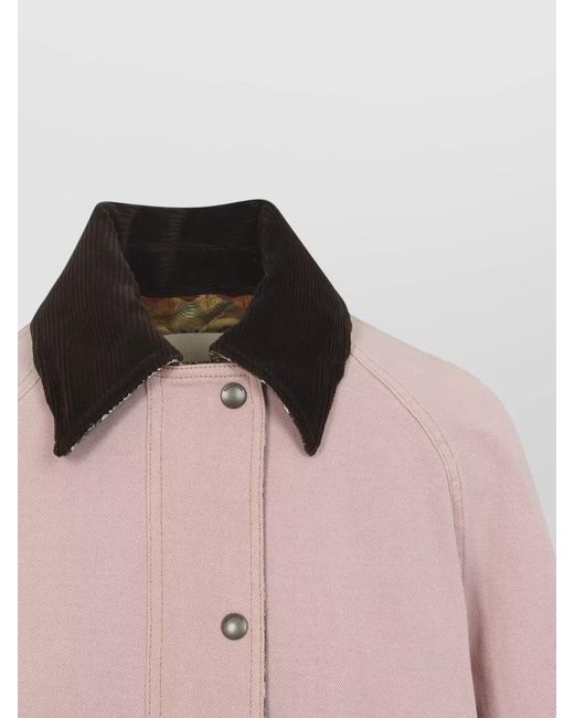 Valentino Pink Caban Denim Jacket Straight Hem Flower Cuffs