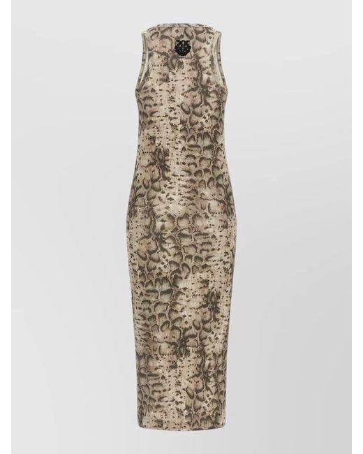 Pinko Natural Novoli Midi Dress Animal Print Sleeveless