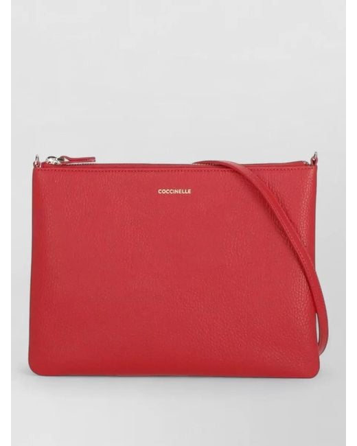 Coccinelle Red Pebbled Leather Pochette Removable Shoulder Strap
