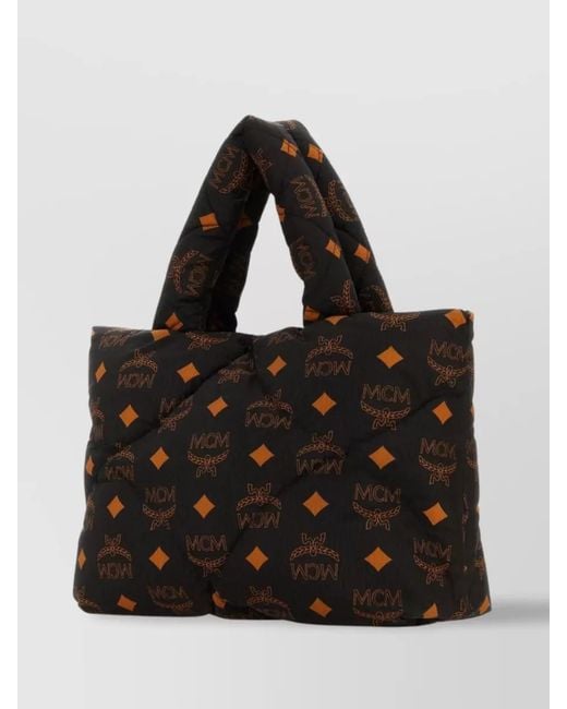 MCM Black München Nylon Printed Quilted Shoulder Bag
