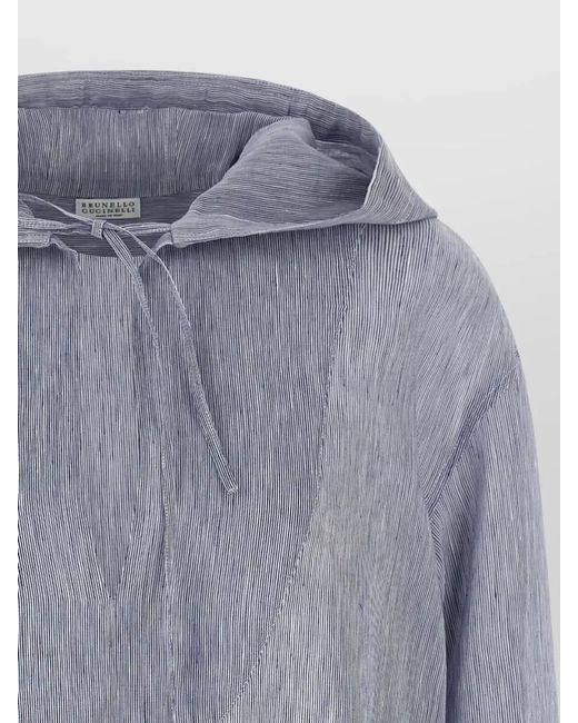 Brunello Cucinelli Gray Relaxed Hooded Shirt Linen Silk Blend