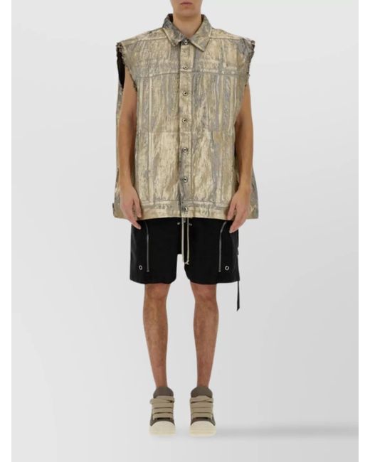 Rick Owens Natural Distressed Metallic Sleeveless Textured Vest for men
