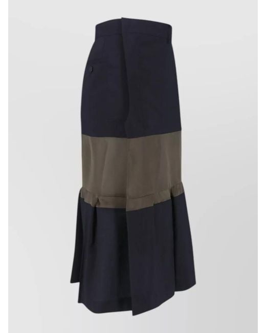 Sacai Blue Midi Skirt Belt Loops Button Pleated Hem