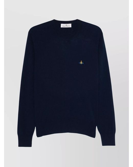 Vivienne Westwood Blue Cashmere Merino Wool Ribbed Crewneck Jumper for men