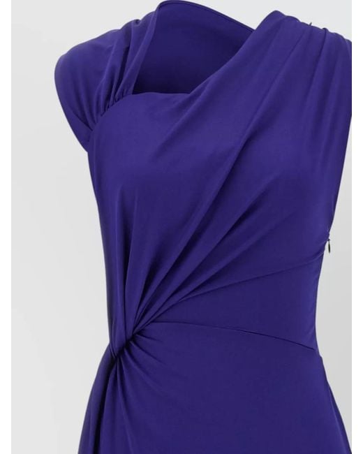 Victoria Beckham Purple Draped Ruched Dress Asymmetric Hem Sleeveless