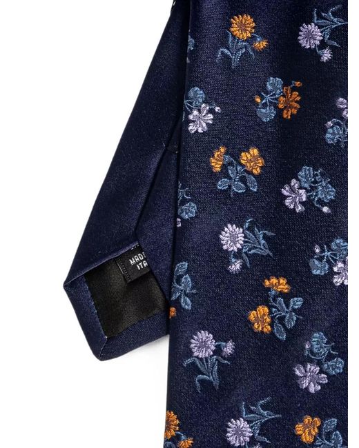 Dries Van Noten Blue Slim Tie Floral Embroidery Design for men