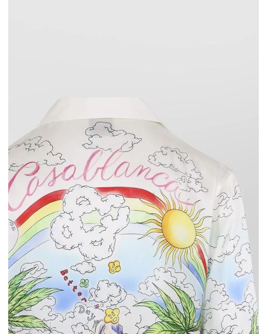 Casablanca White Silk Printed Long-Sleeve Shirt for men