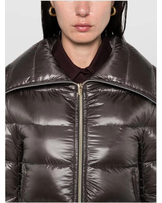 Herno Gray Down Quilted Three Quarter Sleeve Midi Puffer Jacket