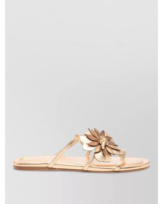 Zimmermann Metallic Belara Leather Flat Slide Sandals Floral