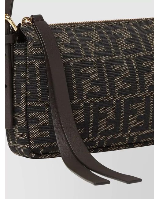 Fendi Black Zip Top Small Leather Clutch Shoulder Bag