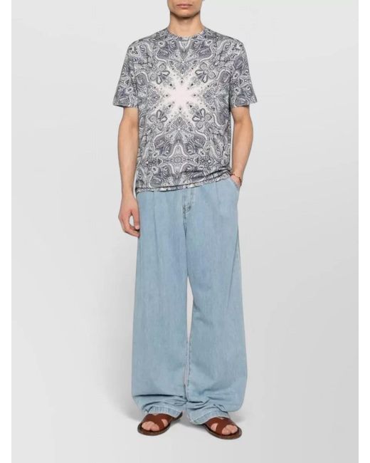 Etro Gray Roma Paisley Print Short Sleeve T Shirt for men