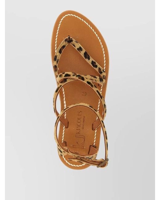 K. Jacques Brown Epicure Ankle Strap Flat Sandals Leopard