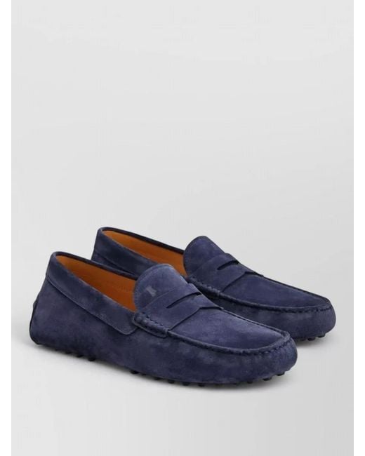 Tod's Blue Suede Penny Loafer Shoes Round Toe for men