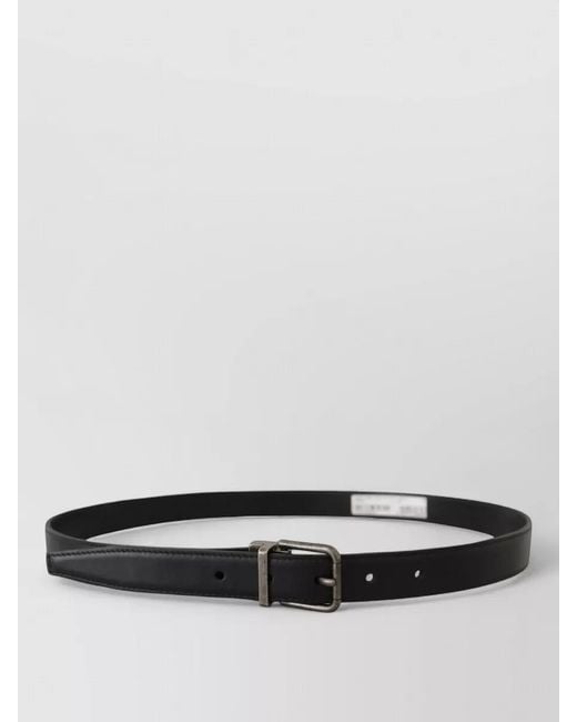 Dolce & Gabbana Black Plain Leather Vintage Logo Metal Buckle Belt for men