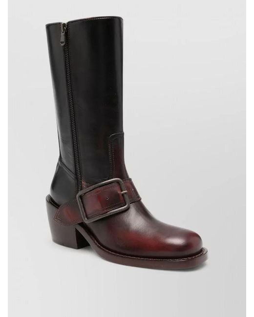 Dries Van Noten Brown Square Toe Ankle Boots Buckle Strap