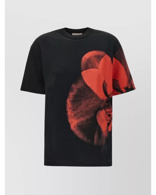 McQueen Black Ribbed Loose-Fit Printed Cotton T-Shirt