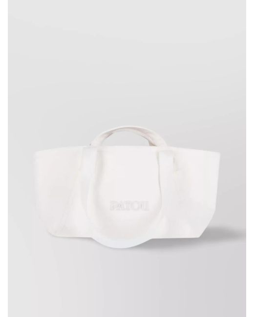 Patou White Tote Bag With Button Accents And Dual Handles