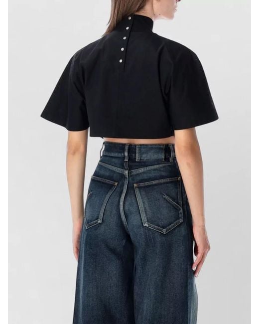 Alaïa Black Cropped Cotton Jersey Top Mock Neck