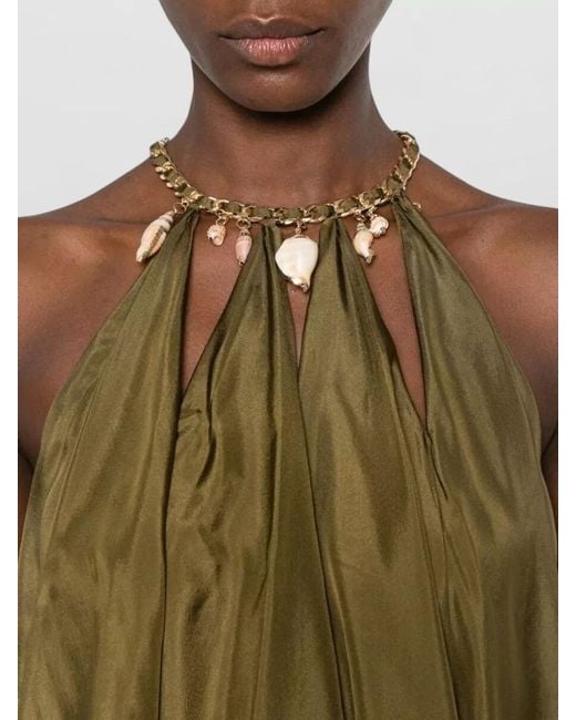 Zimmermann Green Silk Pleated Halterneck Sleeveless Blouse
