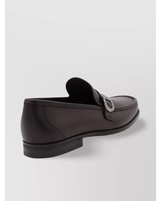 Ferragamo Gray Loafers Metal Buckle Detail Round Toe for men