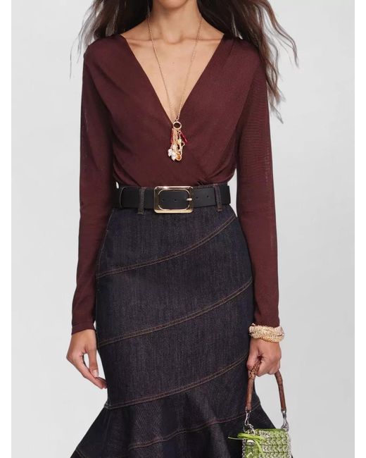 Self-Portrait Multicolor Denim Midi Dress Belted Mermaid Hem