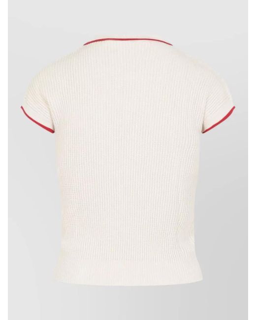 Valentino Natural Ribbed Polo Knit Top