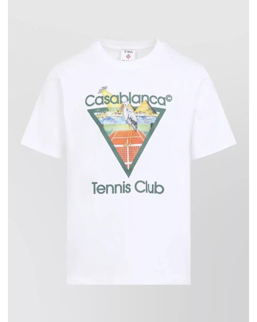 Casablanca White Tennis Club Short Sleeve Cotton T Shirt for men