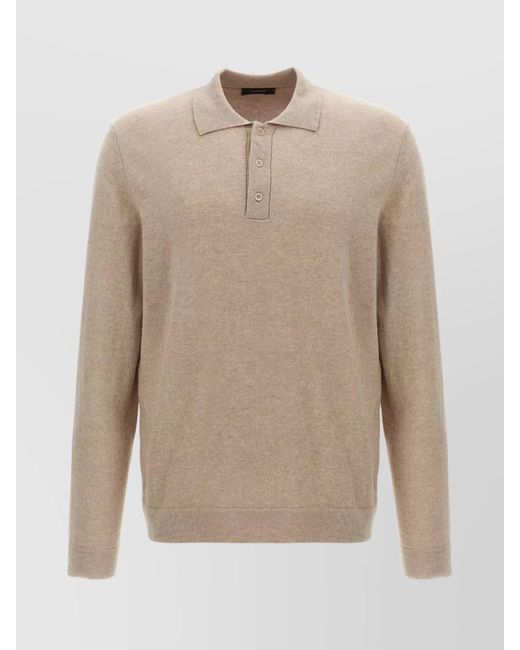 Zanone Natural Cashmere Wool Long-Sleeve Polo Shirt for men