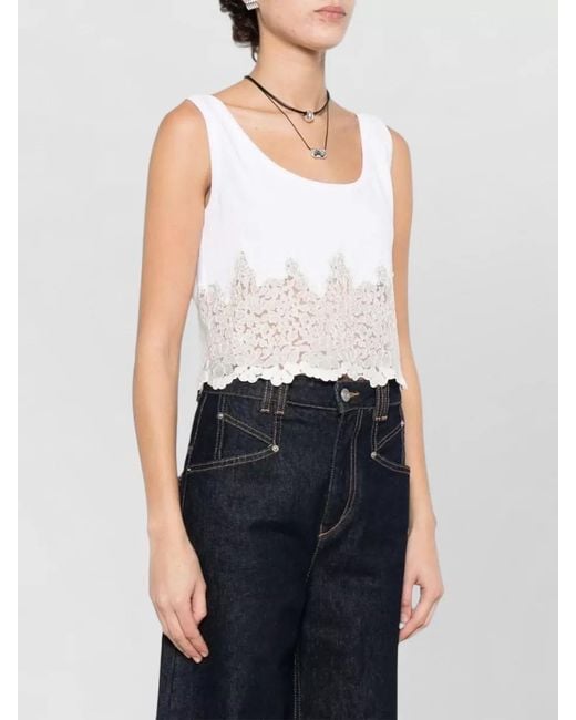 Ermanno Scervino White Cotton Lace-Detail Knitted Tank Top