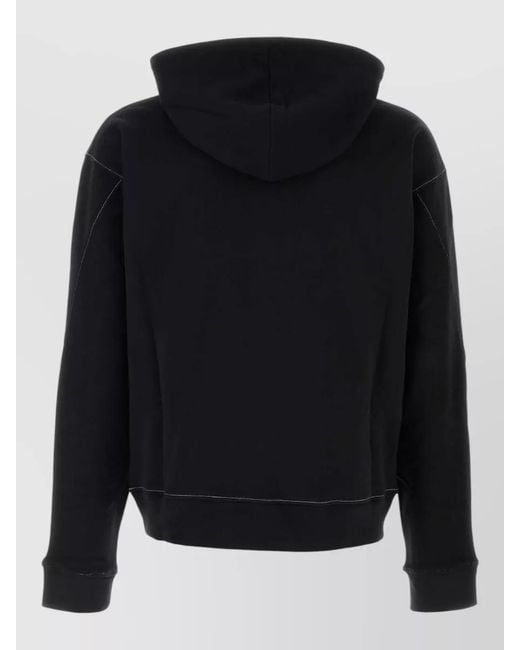 Moschino Black Cotton Hooded Sweatshirt Kangaroo Pocket Stitching for men
