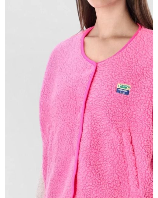 American Vintage Pink Knit Sherpa Fleece Sleeveless Vest