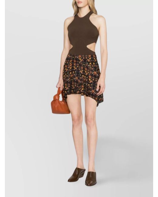 Isabel Marant Black Silk Floral-Print High-Rise Asymmetric Mini Skirt