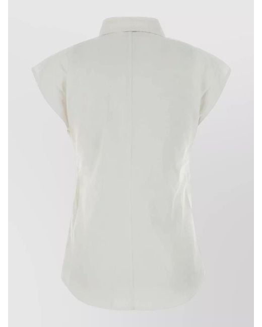 Calvin Klein White Poplin Shirt Cap Sleeves Tie Waist