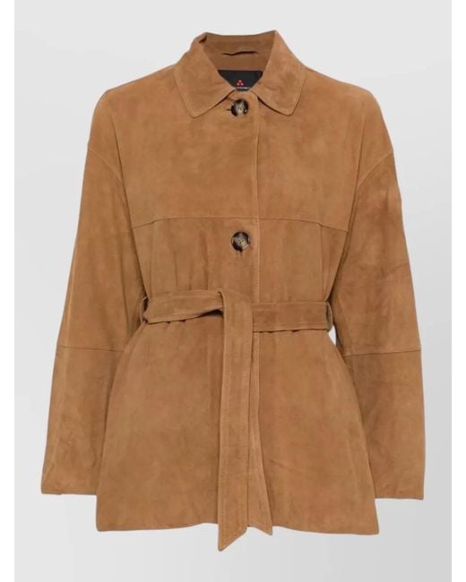 Peuterey Brown Machuca Suede Jacket Belted Waist Design