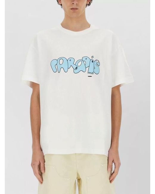 3.PARADIS White Edgar Plans Graphic Logo Crew Neck T-Shirt for men