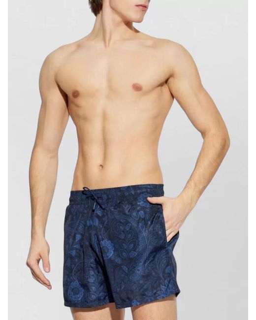 Etro Blue Printed Swim Shorts for men
