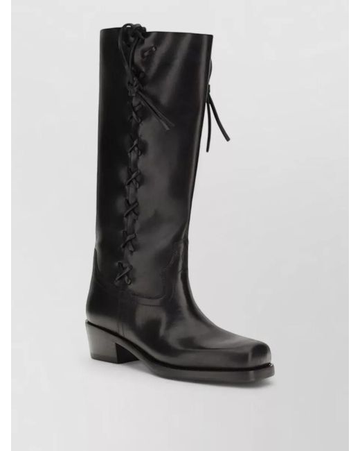 Paris Texas Black Leather Lace-Up Boots
