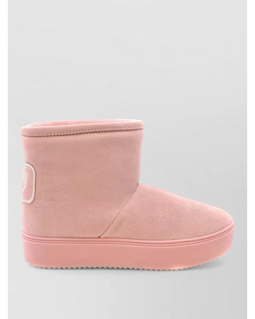 Chiara Ferragni Pink Ankle Boots Flat Sole Round Toe